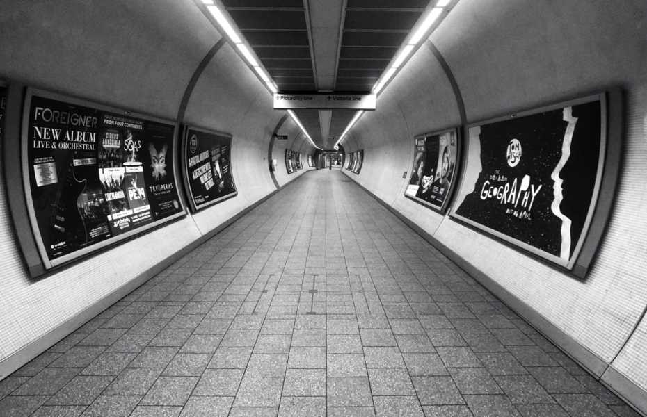 Subway advertising black and white